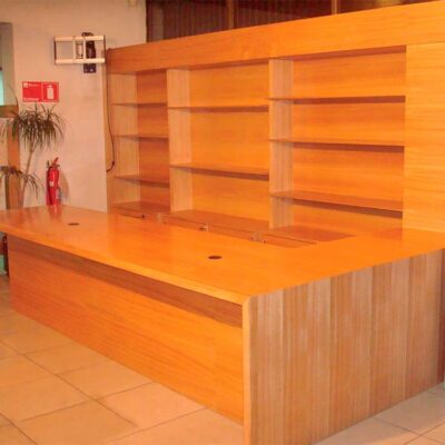 Para Municipalidad de Providencia. Fabricado en masisa coigüe, vitrificado, con 
estantería.